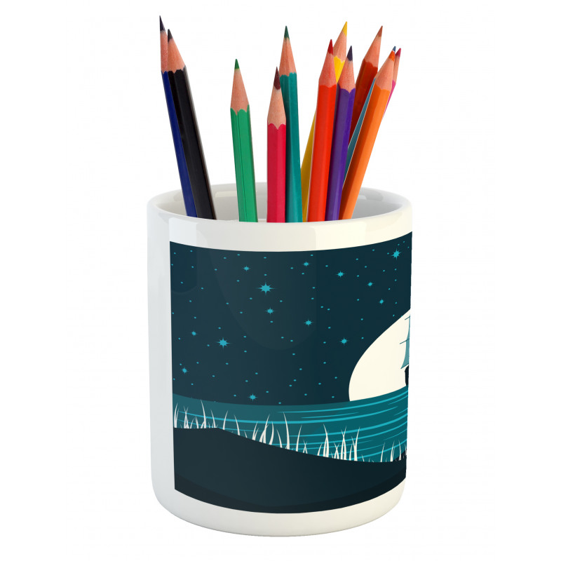 Moonlight on Water Ship Pencil Pen Holder