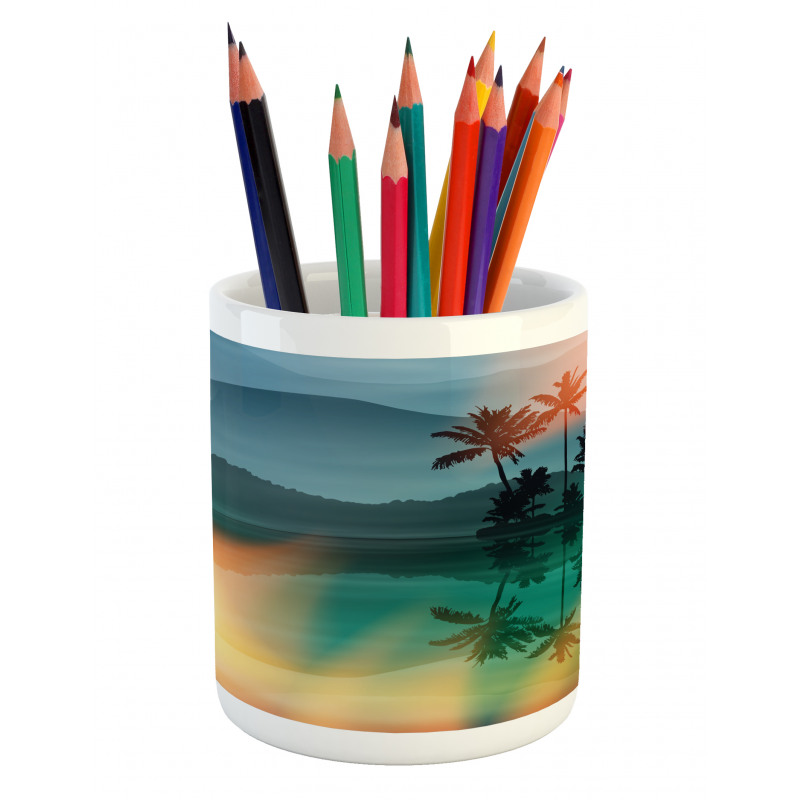 Sea and Palm Trees Art Pencil Pen Holder