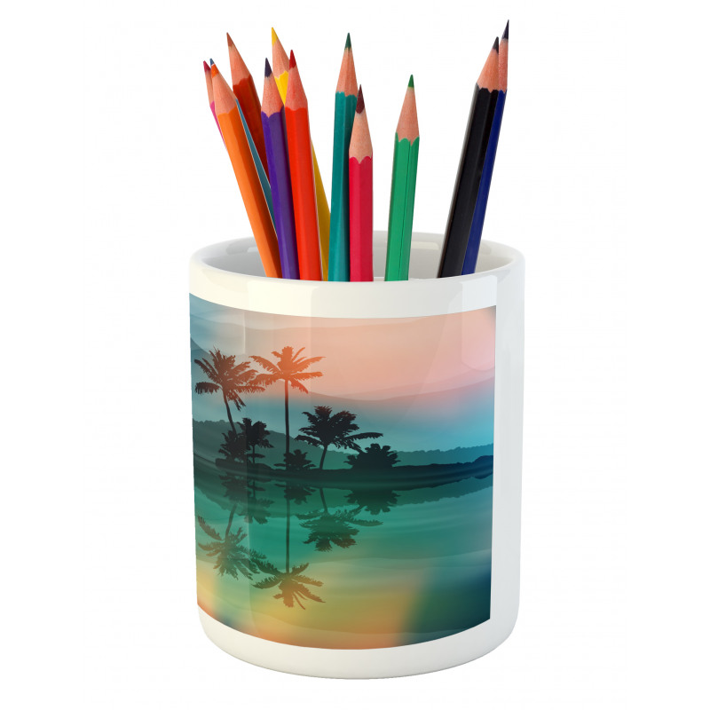 Sea and Palm Trees Art Pencil Pen Holder