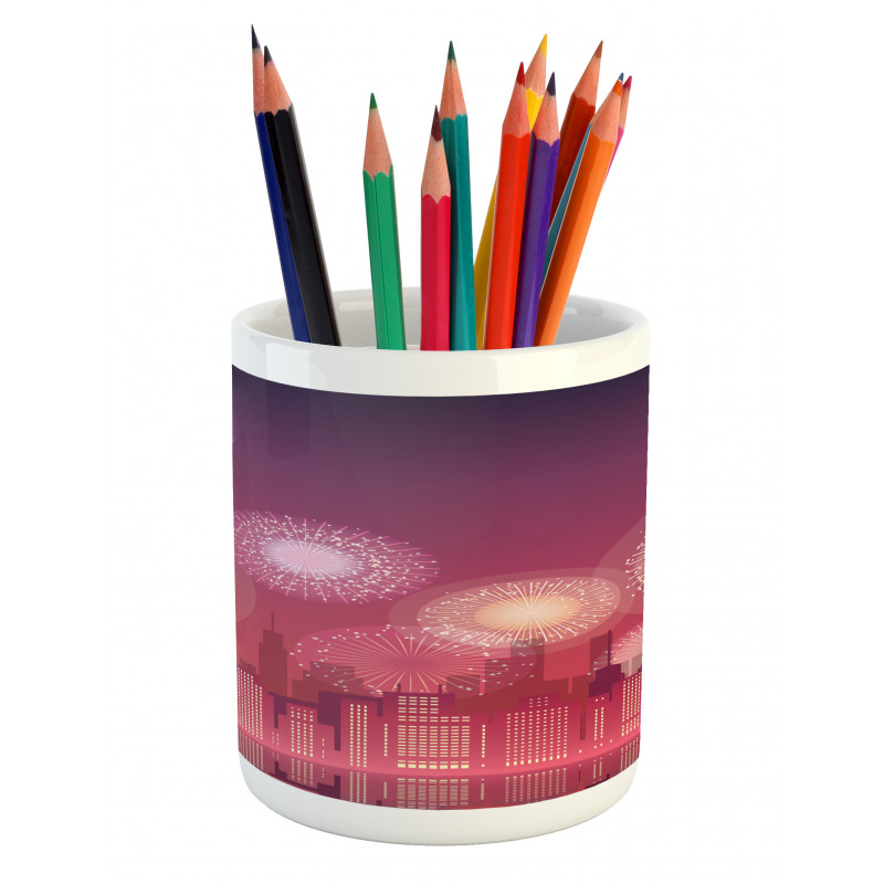 Cityscape Fireworks Pencil Pen Holder