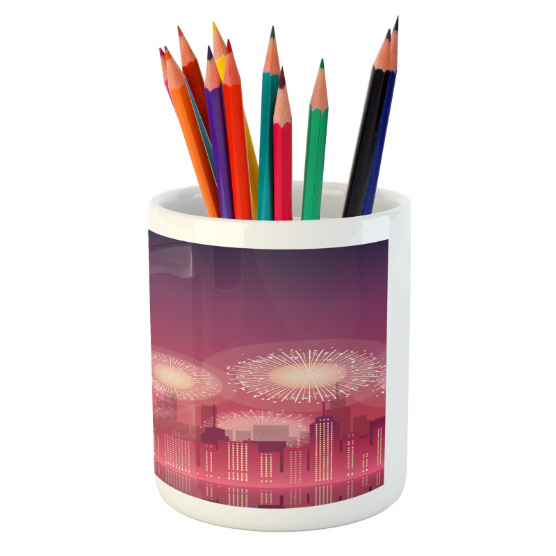 Cityscape Fireworks Pencil Pen Holder