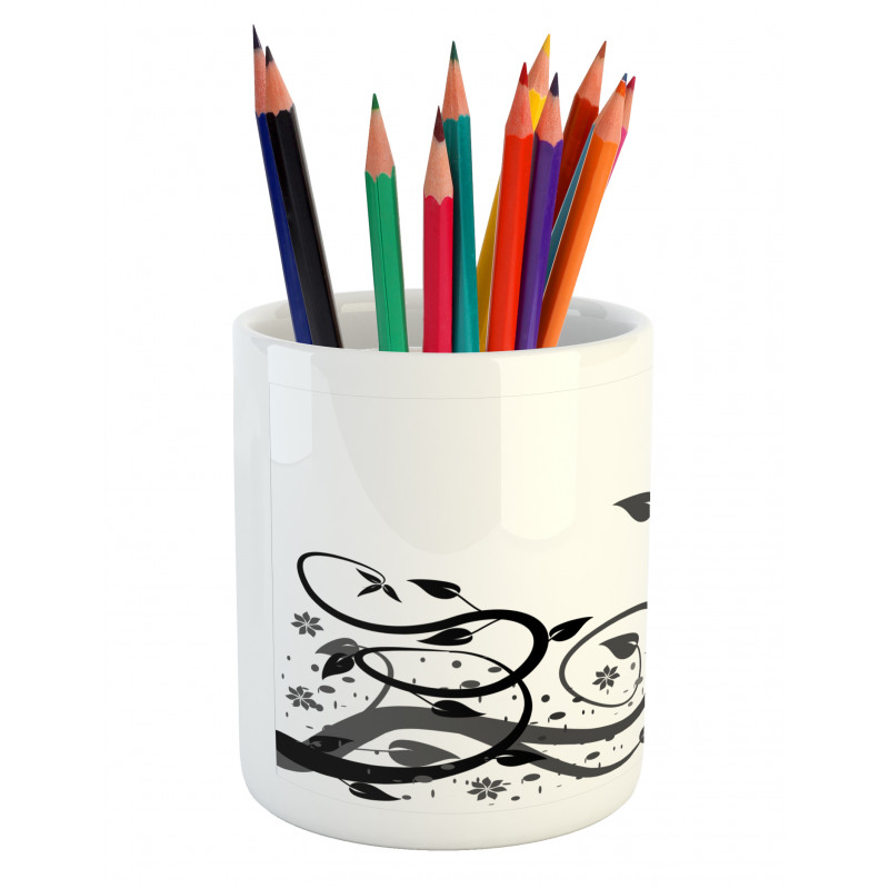 Grey Tones Abstract Leaves Pencil Pen Holder