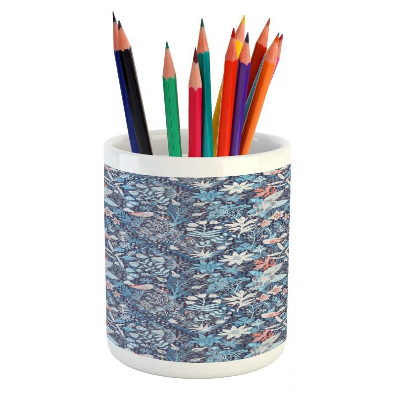 Oriental Petals on Stripes Pencil Pen Holder