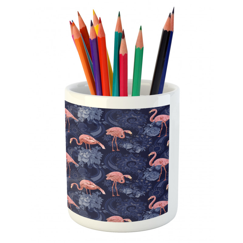 Exotic Floral Flamingos Pencil Pen Holder