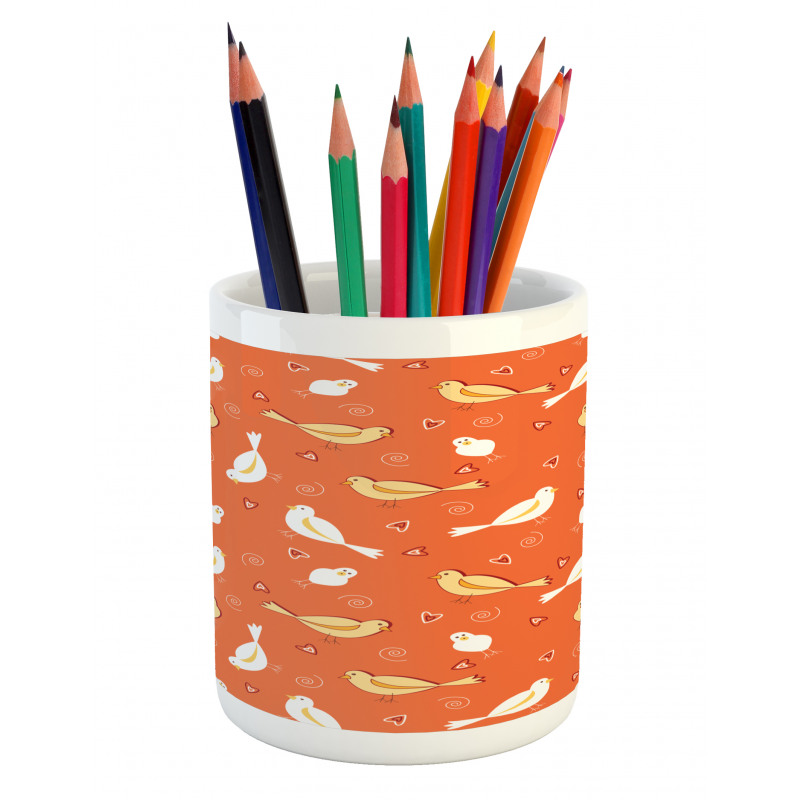 Birds with Heart Shapes Pencil Pen Holder