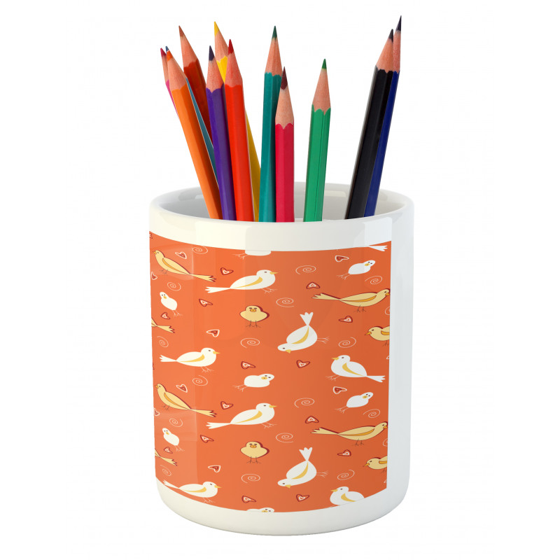 Birds with Heart Shapes Pencil Pen Holder