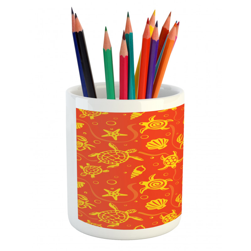 Yellow Turtles Crabs Pencil Pen Holder