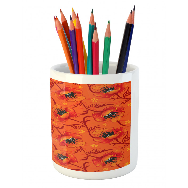 Poppy Flower Romance Pencil Pen Holder