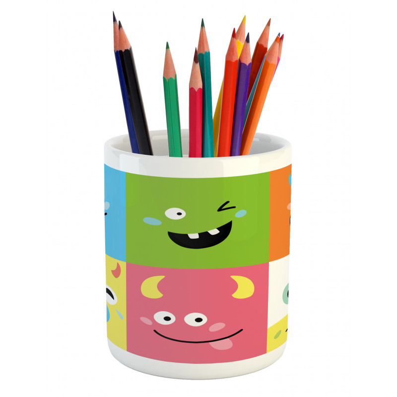 Colorful Blocks Emoticon Pencil Pen Holder