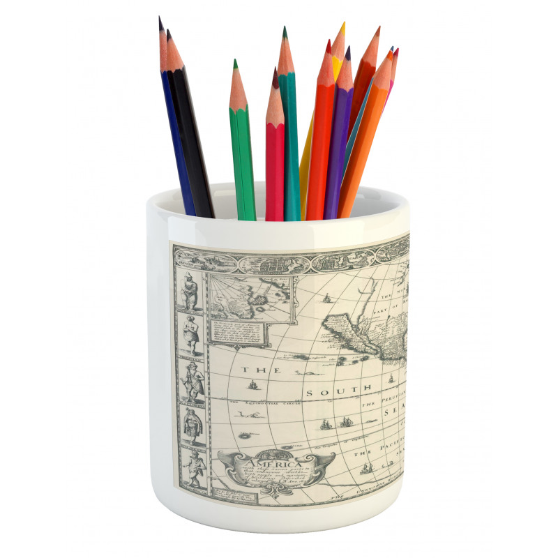 Retro Old America Map Pencil Pen Holder