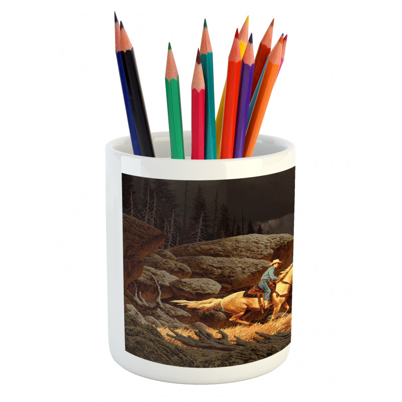 Cowboy Riding Horse Pencil Pen Holder