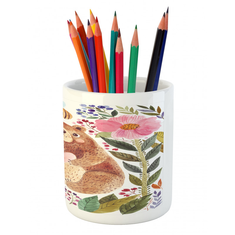 Bear with Flowers Pencil Pen Holder