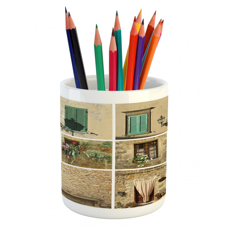 Italian Stone Houses Pencil Pen Holder