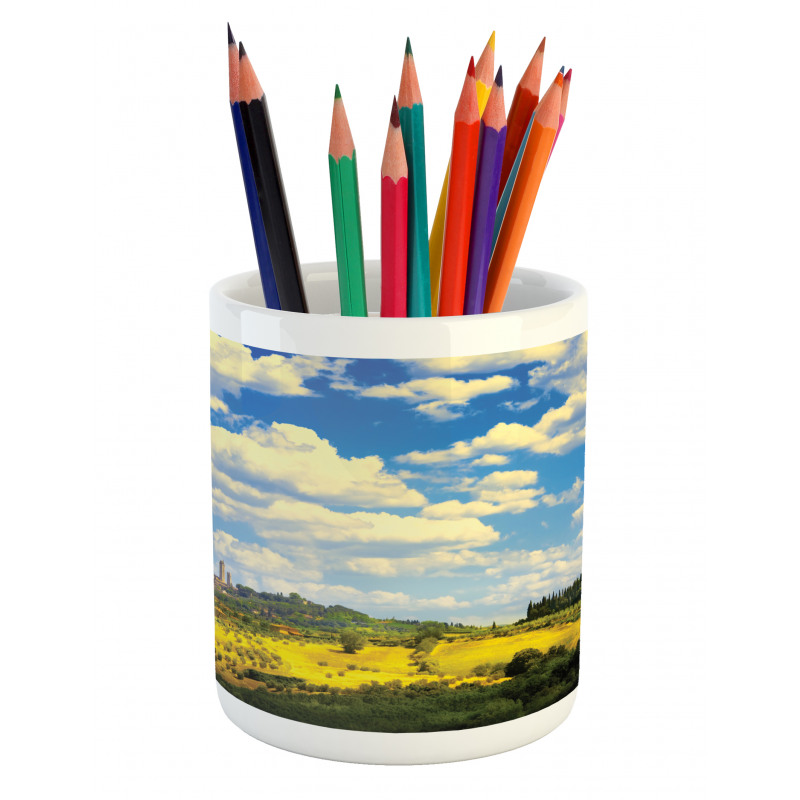 Historic Village Scenery Pencil Pen Holder