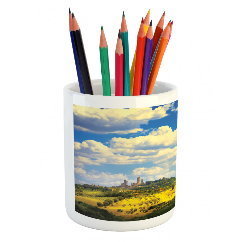 Historic Village Scenery Pencil Pen Holder