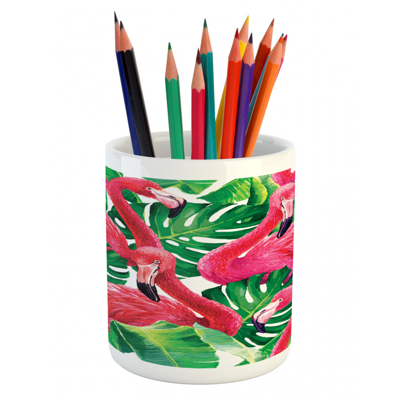 Retro Exotic Leaves Pencil Pen Holder