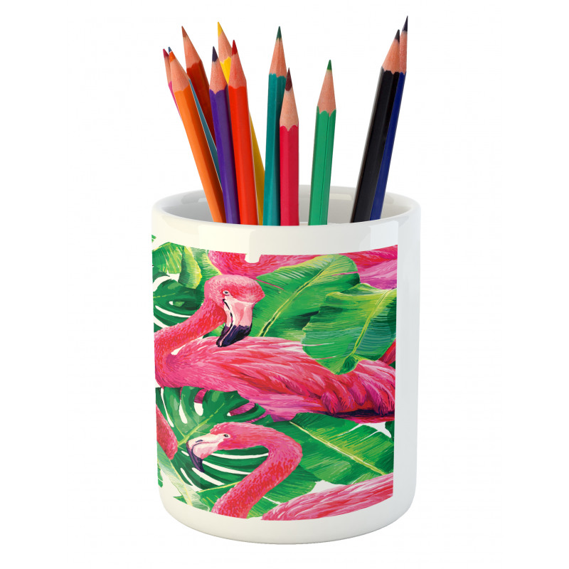 Retro Exotic Leaves Pencil Pen Holder