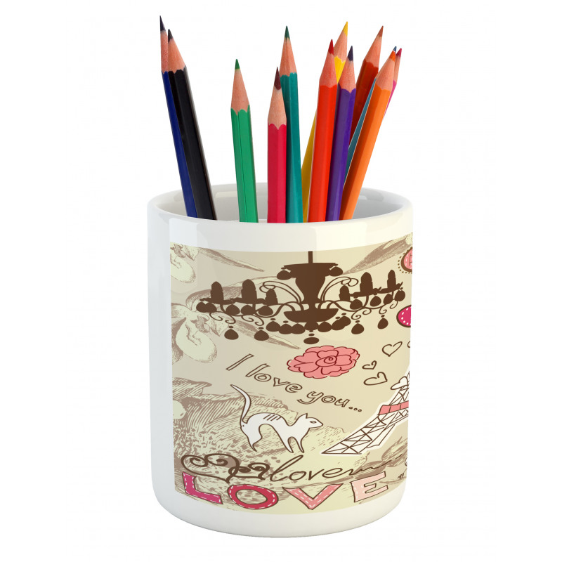 Doodle Eiffel Tower Love Pencil Pen Holder