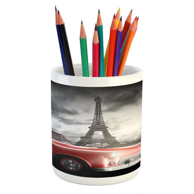 Vintage Car and Eiffel Pencil Pen Holder