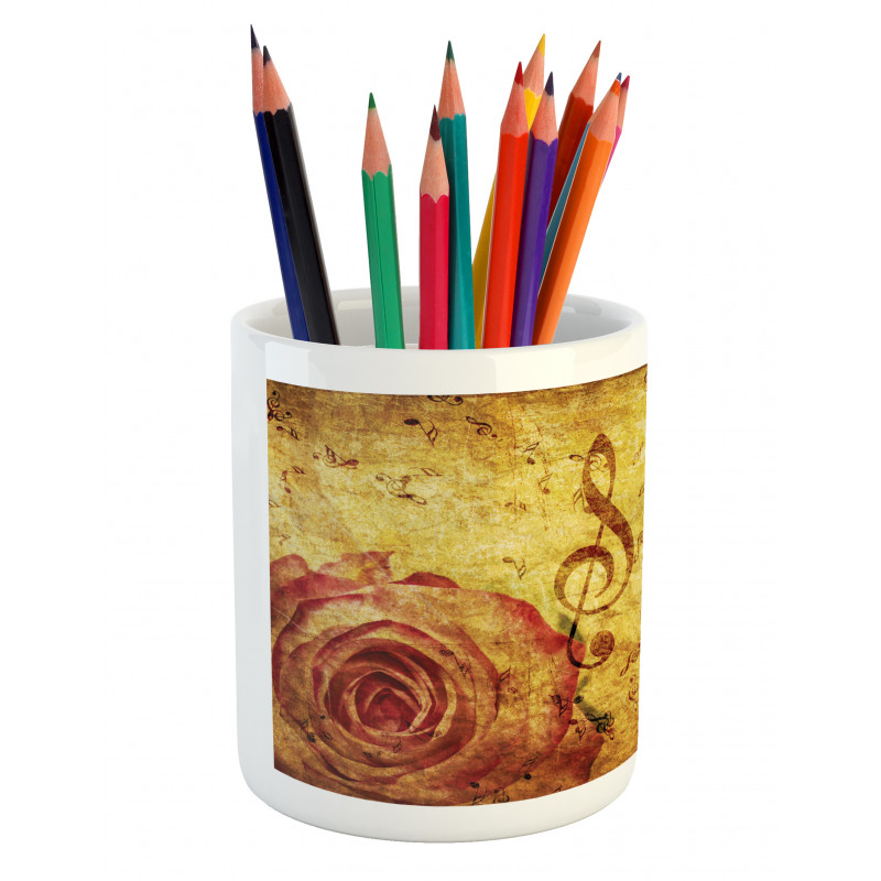 Old Rose Music Note Shabby Pencil Pen Holder