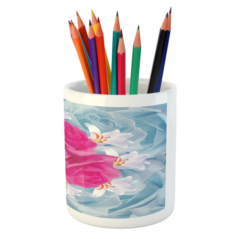 Graphic Roses and Lilies Pencil Pen Holder