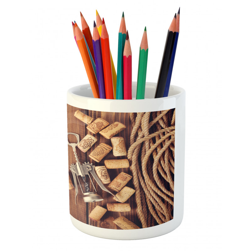 Wooden Table Wine Corks Pencil Pen Holder