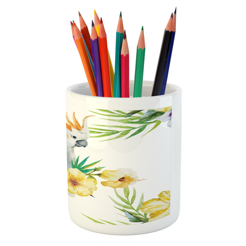 Hibiscus with Wild Birds Pencil Pen Holder