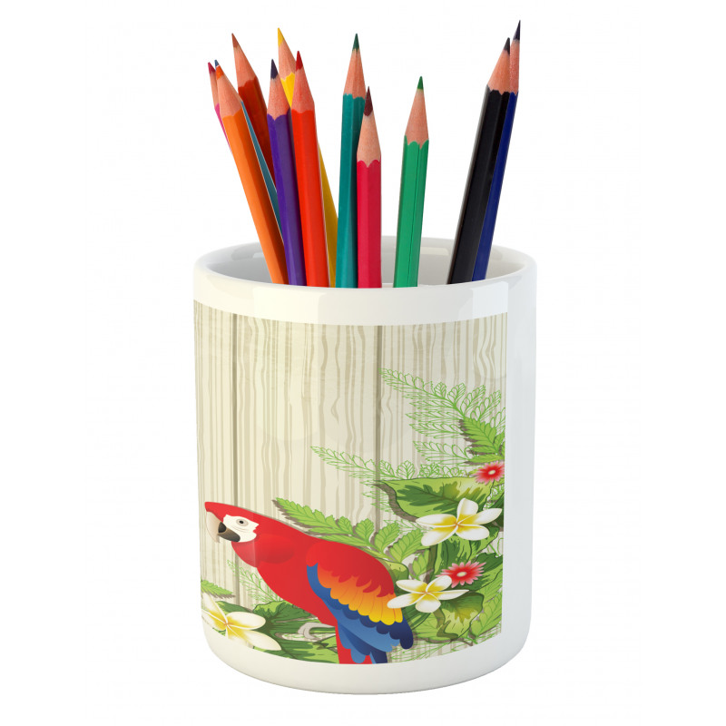 Flowers Parrot Pencil Pen Holder