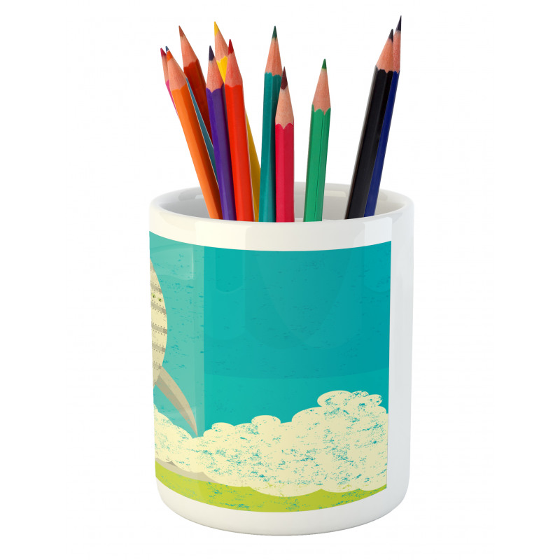 Flying Rocket Clouds Art Pencil Pen Holder