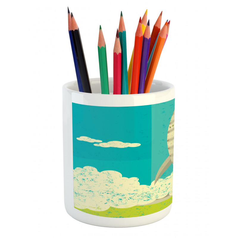 Flying Rocket Clouds Art Pencil Pen Holder