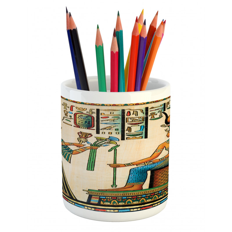 Old Egyptian Papyrus Pencil Pen Holder