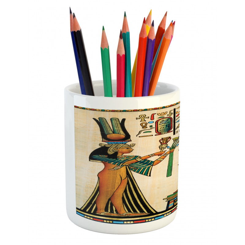 Old Egyptian Papyrus Pencil Pen Holder