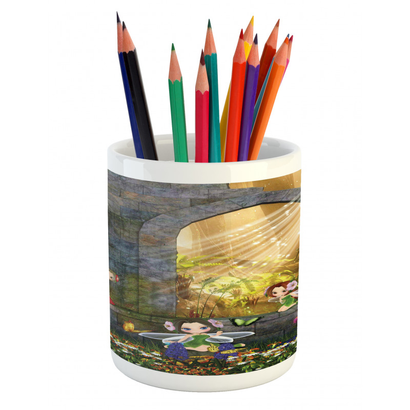 Flowers Blossoms Scene Pencil Pen Holder