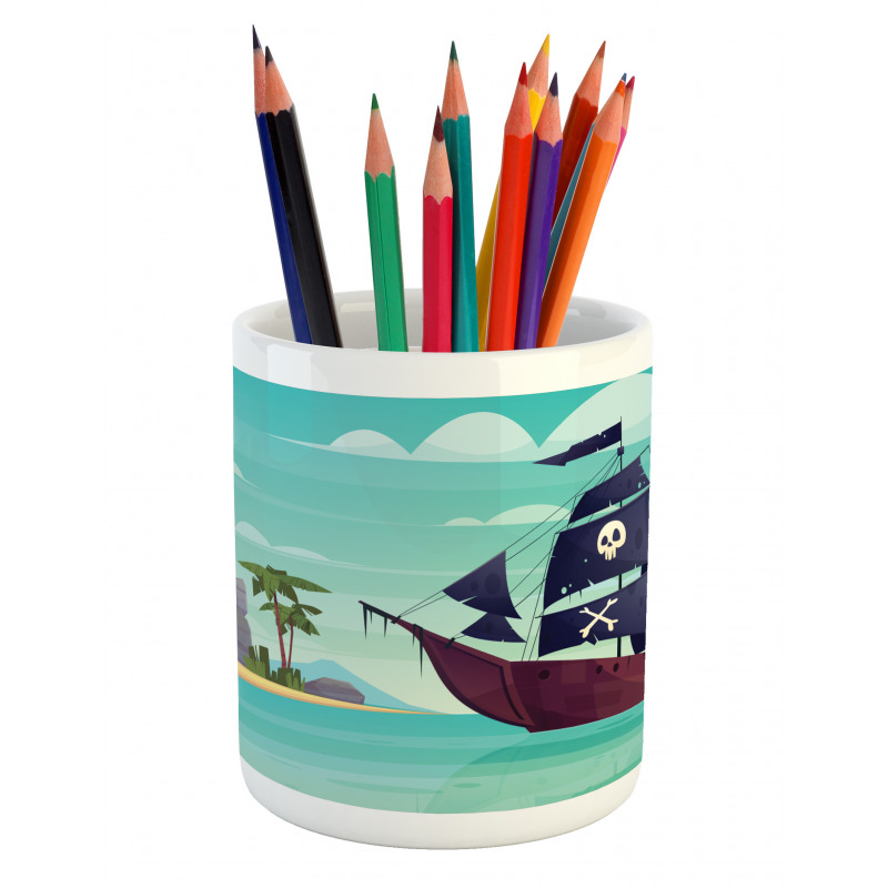 Pirate Ship on Water Pencil Pen Holder