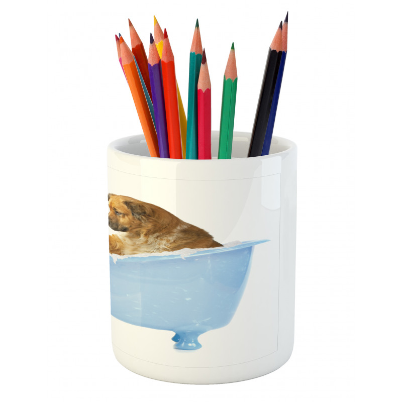 Dog and Cat in Bathtub Pencil Pen Holder