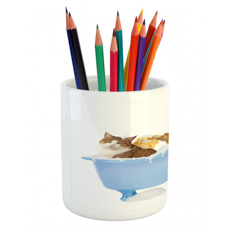 Dog and Cat in Bathtub Pencil Pen Holder