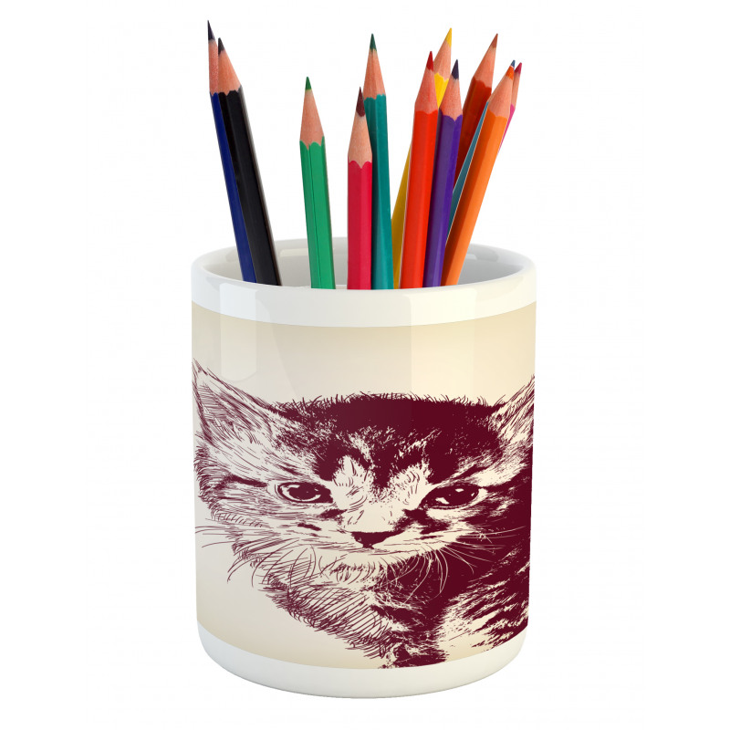 Grunge Retro Kitty Cat Pencil Pen Holder