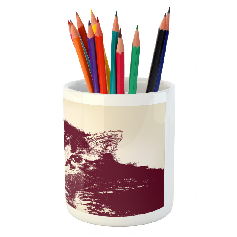 Grunge Retro Kitty Cat Pencil Pen Holder