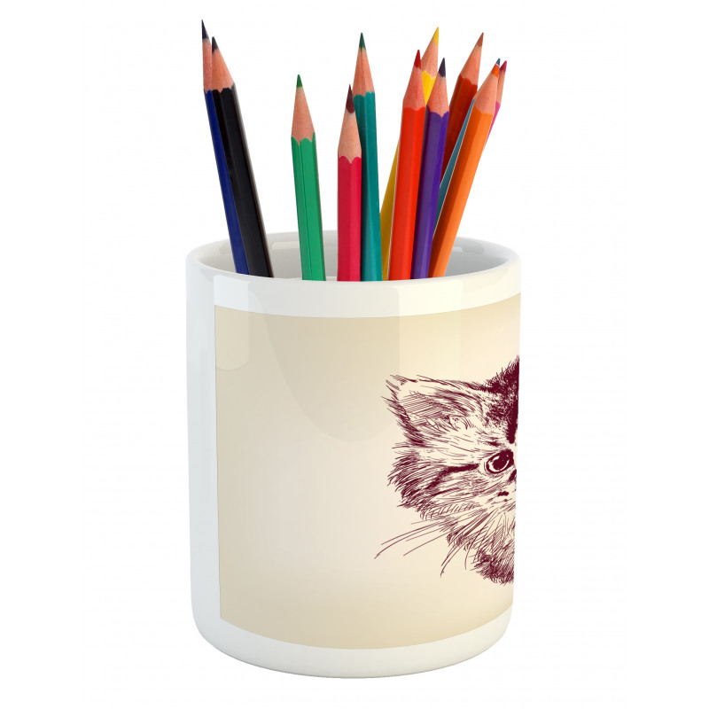 Grunge Retro Kitty Cat Pencil Pen Holder