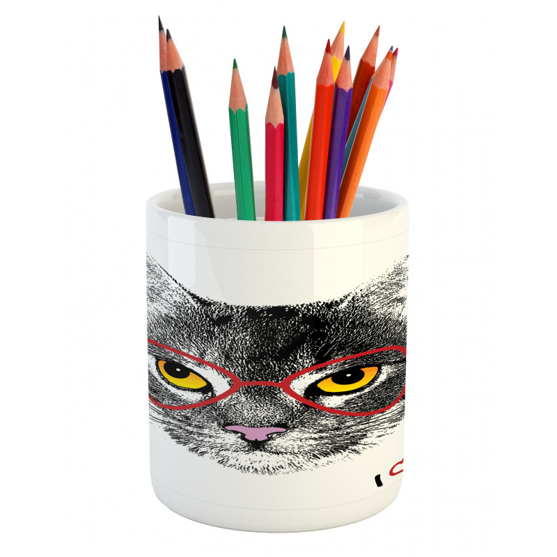 Nerd Cat with Glasses Pencil Pen Holder