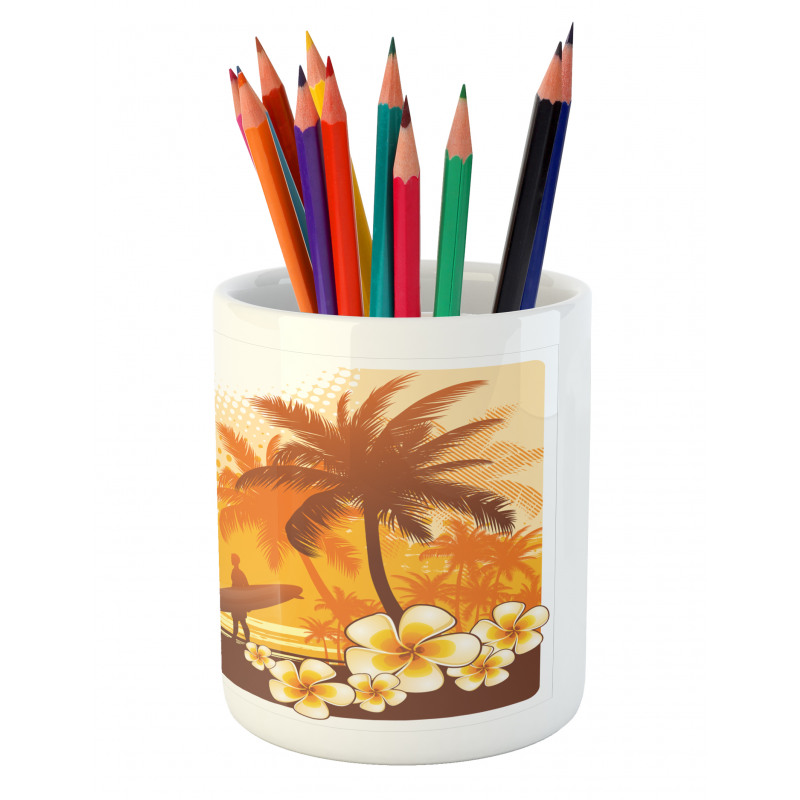 Surfer Tropical Landscape Pencil Pen Holder