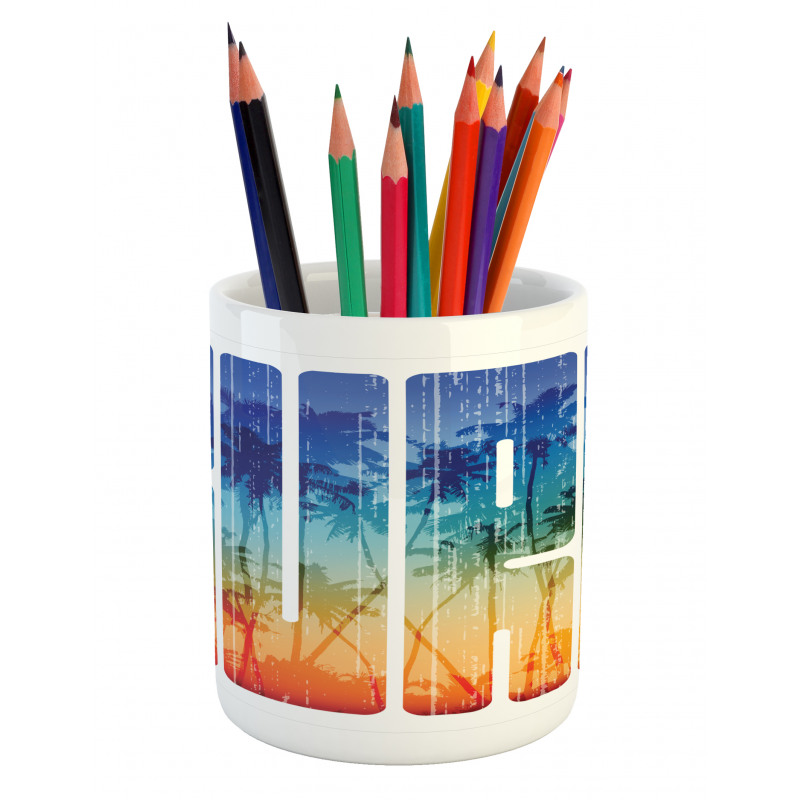 Surf Retro Letters Palms Pencil Pen Holder