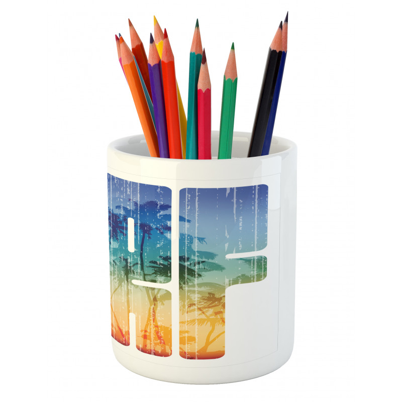 Surf Retro Letters Palms Pencil Pen Holder