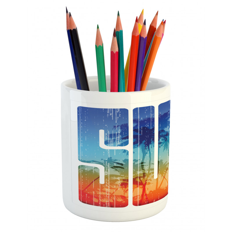 Surf Retro Letters Palms Pencil Pen Holder