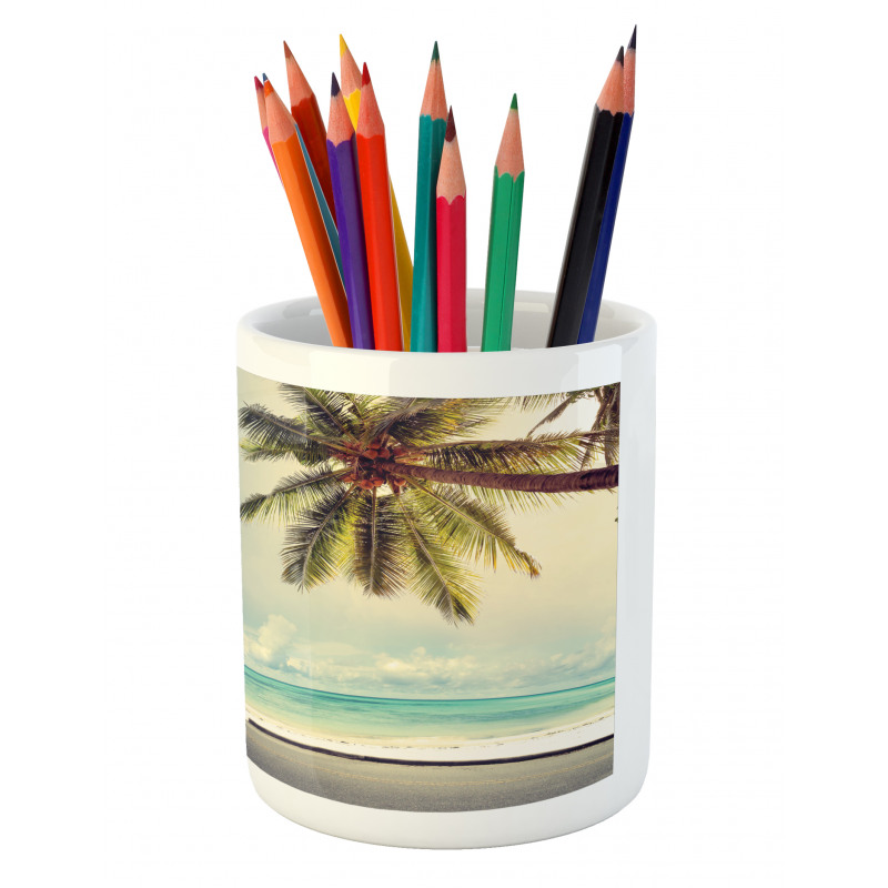 Retro Minivan on Beach Pencil Pen Holder