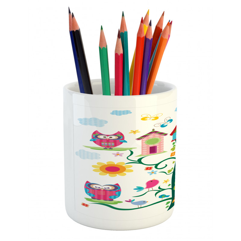 Owls on Tree with Dots Pencil Pen Holder