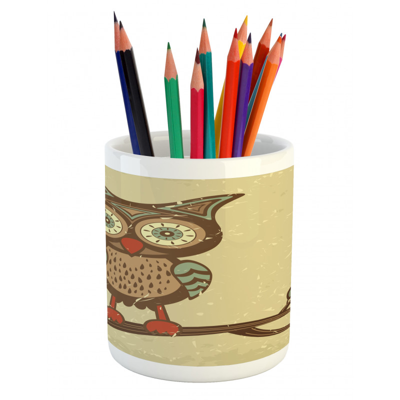 Owl Sitting on Branch Pencil Pen Holder