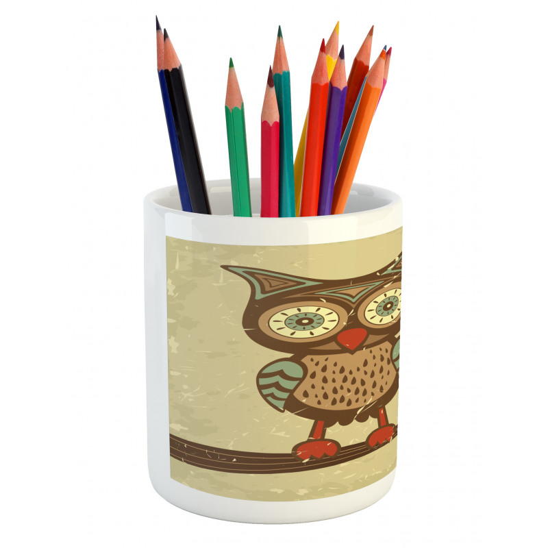 Owl Sitting on Branch Pencil Pen Holder