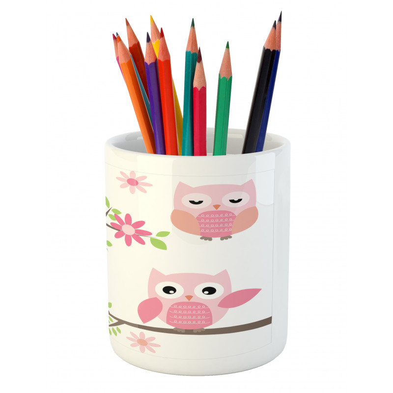 Spring Floral Baby Owls Pencil Pen Holder