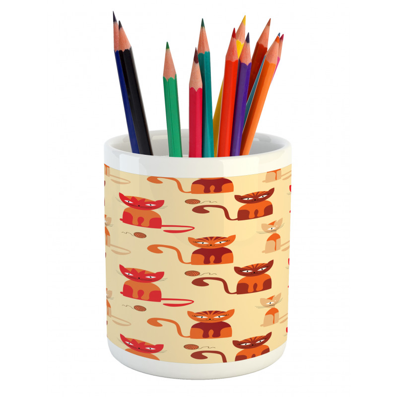 Cats in Paprika Orange Tone Pencil Pen Holder